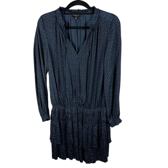 Current Air Anthropologie Blue Star Print Micro Pleat Tiered Dress Size Small - Picture 1 of 10